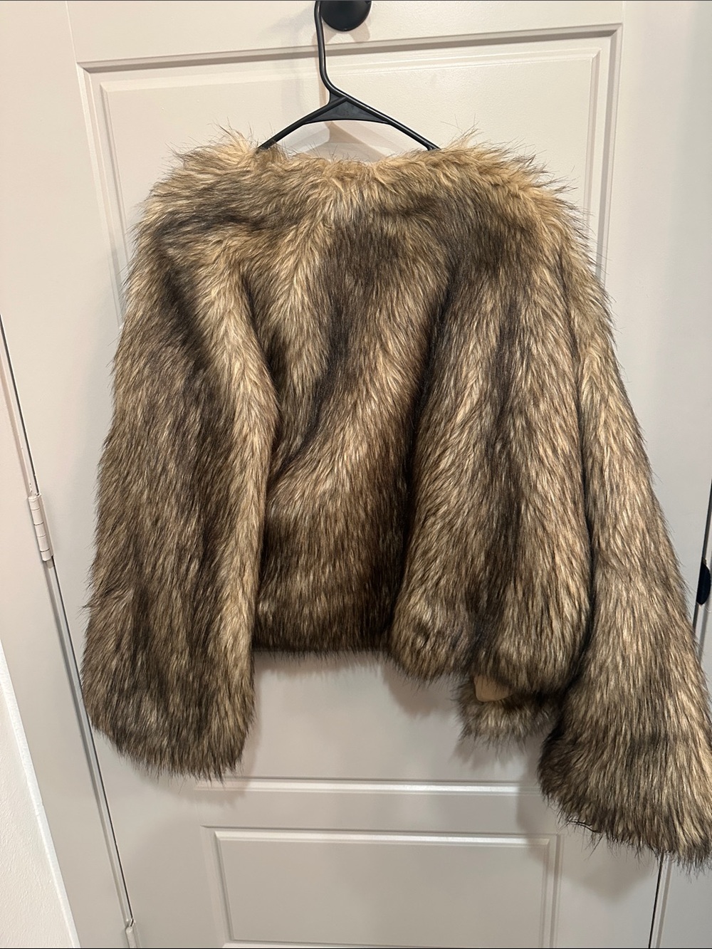 Olivaceous Faux Fur Cropped Jacket in Taupe Brown - Picture 2 of 3